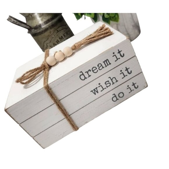 Decorative White Wooden Stacked Books With Inspirational Quotes By Quill To Pape - Picture 1 of 5